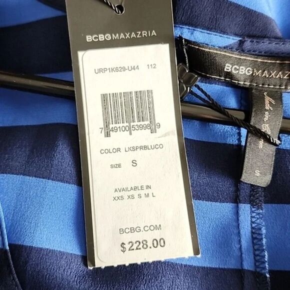 BCBGMAXAZRIA Blue Silk Shirt Small NWT - Picture 4 of 5